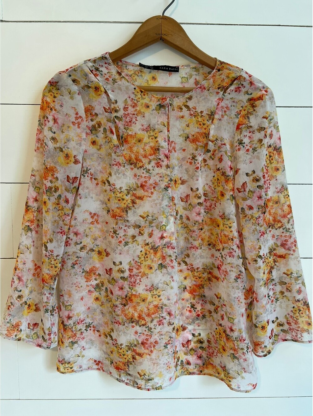 Zara Garden Floral Sheer Blouse Women's Size M Boho Coquette Cottagecore Fairy